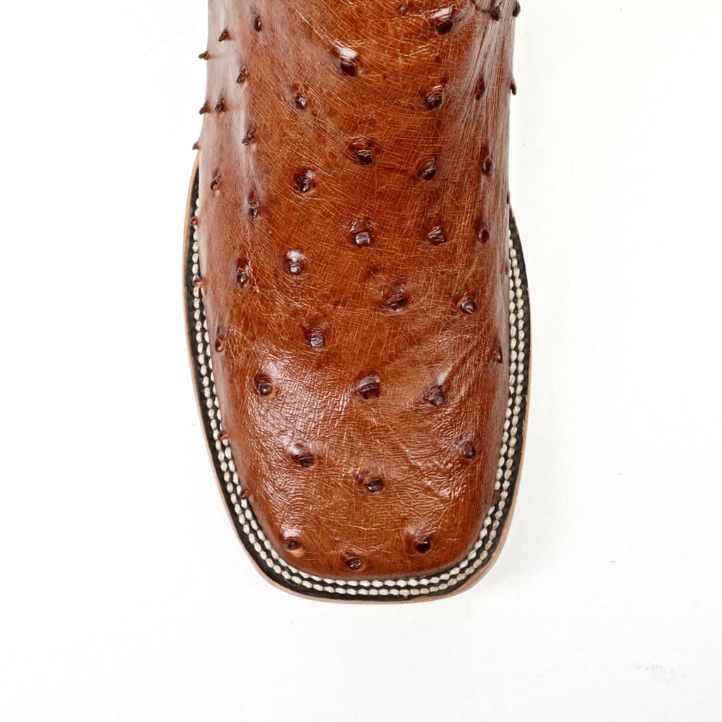 Austin Ostrich Boots - Brandy - Punta Cuadrada (AV20)