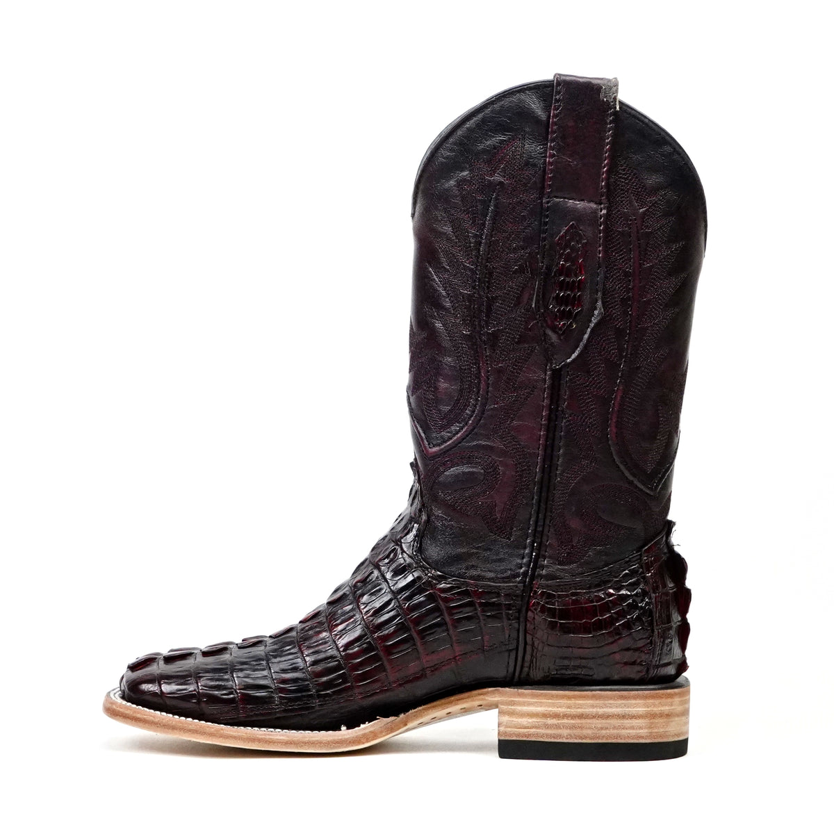 Rhodes Nile Crocodile Tail Boots - Black Cherry - Square Toe (LM10)