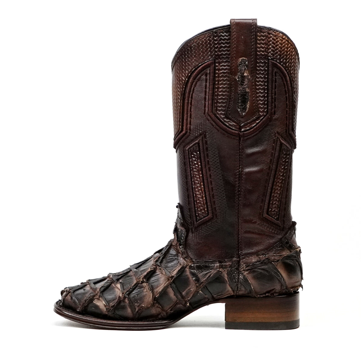 Botas de Piel de Pirarucú Connor Platinum - Tabaco - Punta Cuadrada