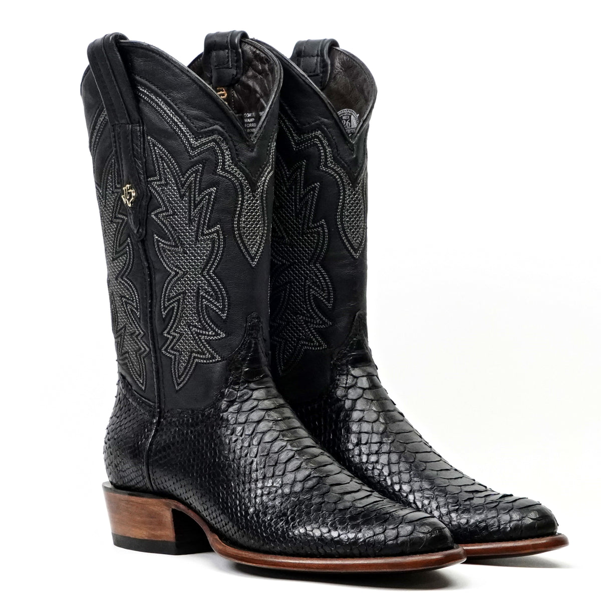 Tanner Python Boots - Glossy Black - Roper Toe (PN240)