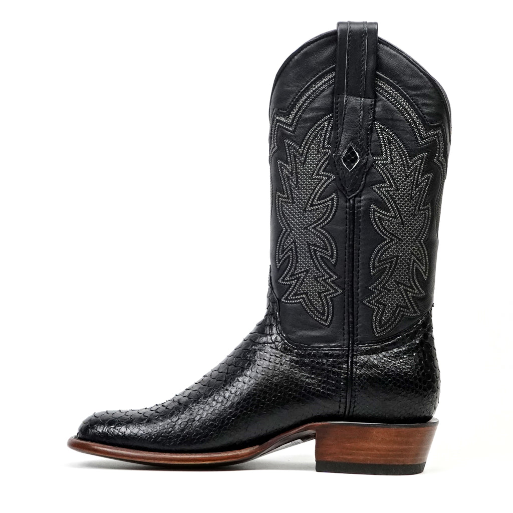 Tanner Python Boots - Glossy Black - Roper Toe (PN240)