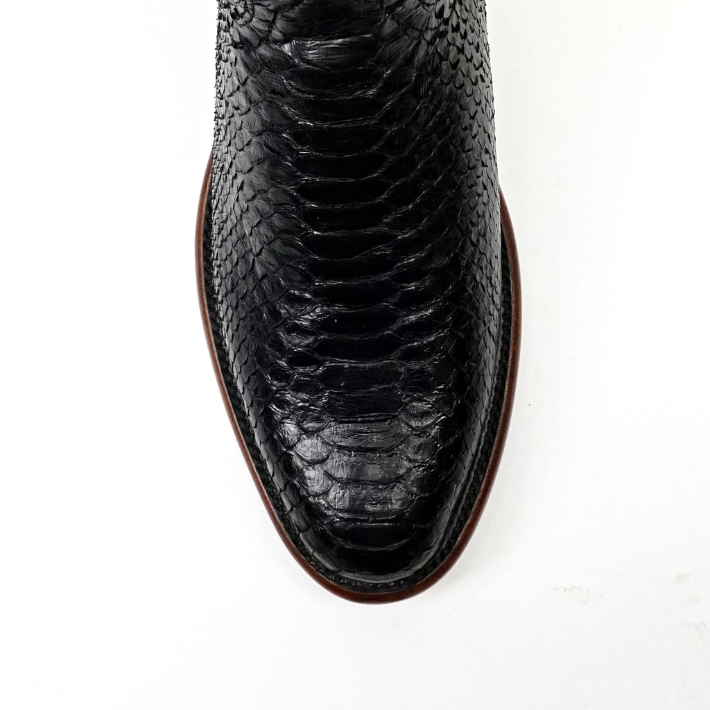 Tanner Python Boots - Glossy Black - Roper Toe (PN240)