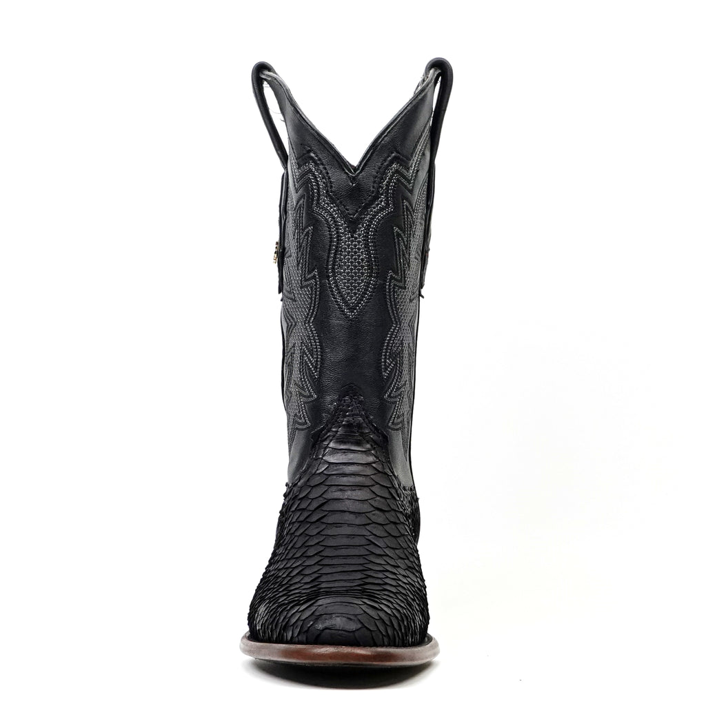 Tanner Python Boots - Matte Black - Roper Toe (PN240)