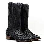 Botas Cuadradas Negras de Piel de Pirarucú Connor Platinum