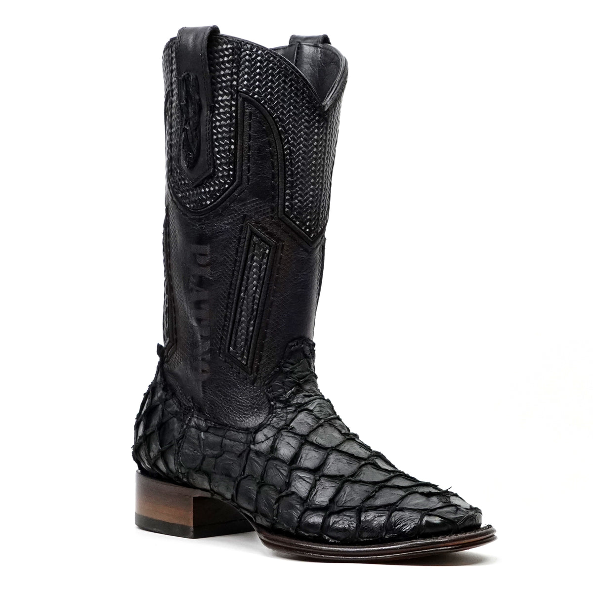 Botas Cuadradas Negras de Piel de Pirarucú Connor Platinum