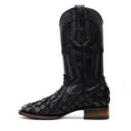 Botas Cuadradas Negras de Piel de Pirarucú Connor Platinum