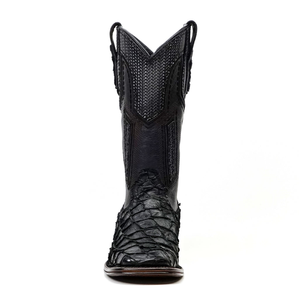 Botas Cuadradas Negras de Piel de Pirarucú Connor Platinum