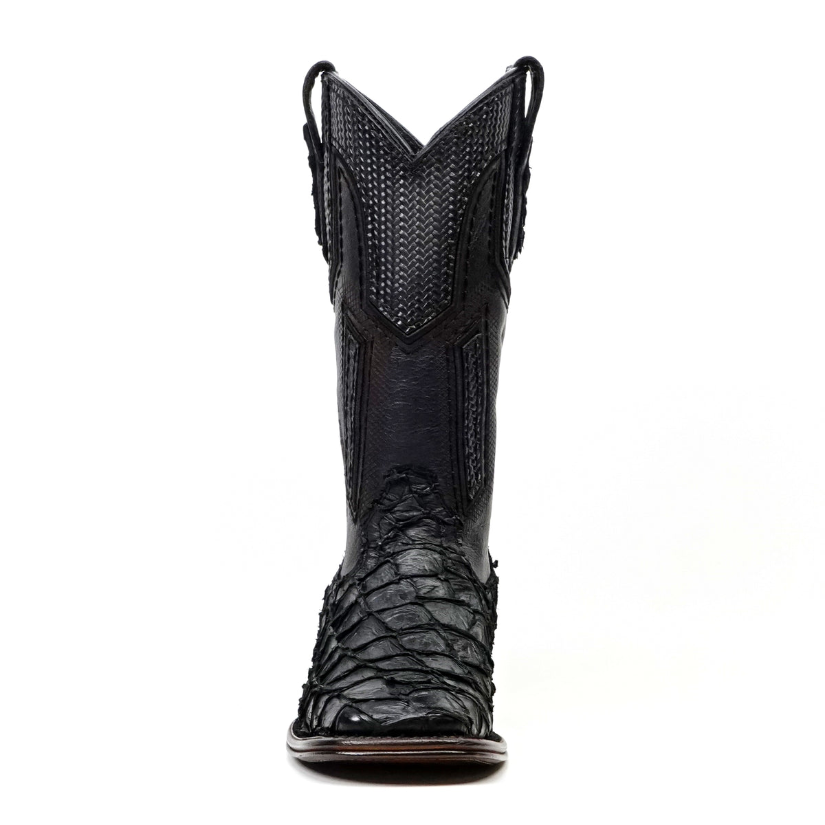 Botas Cuadradas Negras de Piel de Pirarucú Connor Platinum