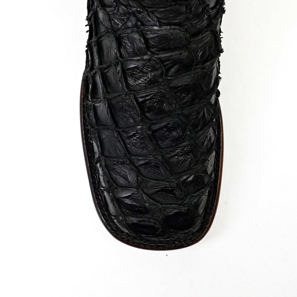 Botas Cuadradas Negras de Piel de Pirarucú Connor Platinum