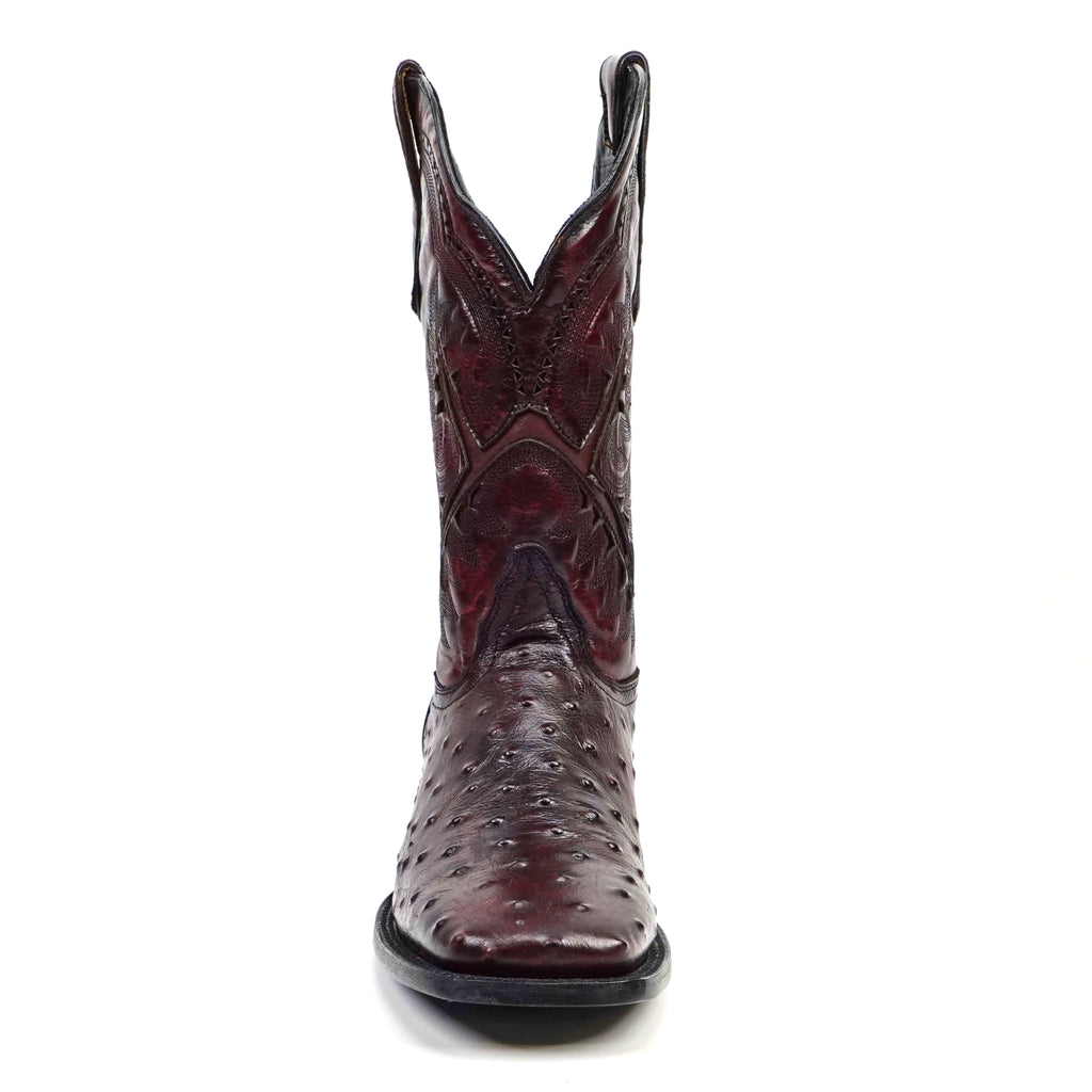 Ostrich Black Cherry Cowboy Boots - Embossed Leather - Square Toe (E424)