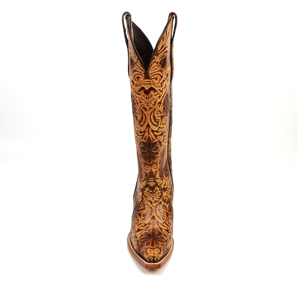 Chiseled Tan Cowgirl Boots - Tall Shaft - Snip Toe (E866)