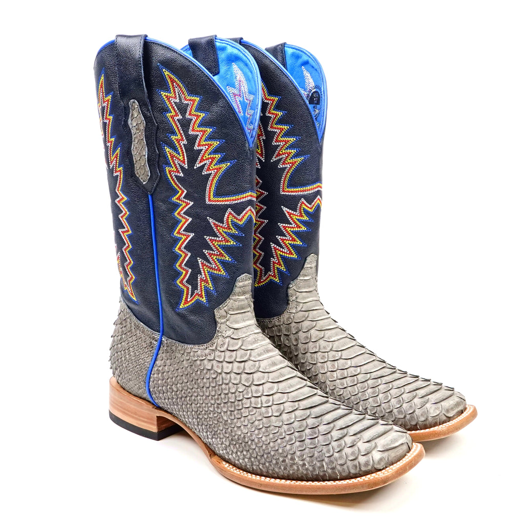 Braxton Python Boots - Matte Gray - Square Toe