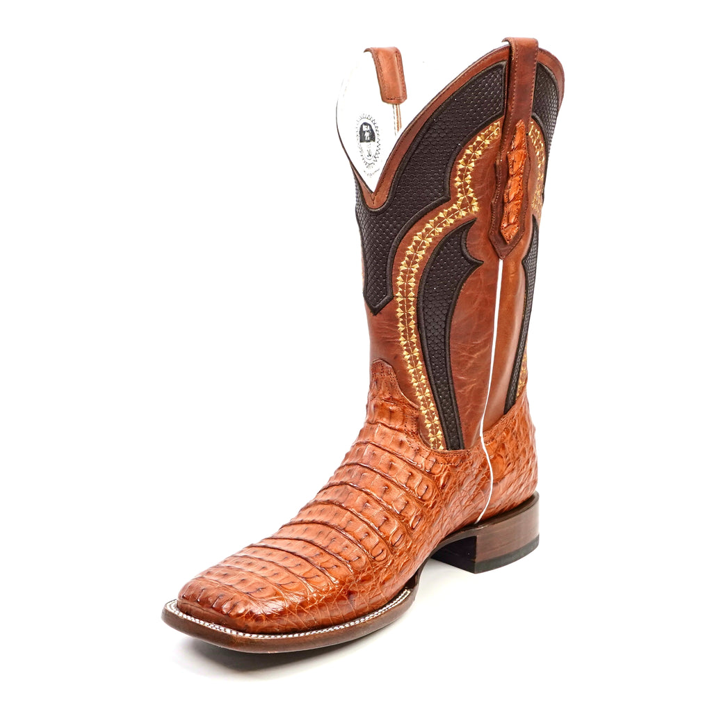 Ranger Caiman Horn Back Boots - Brandy - Square Toe