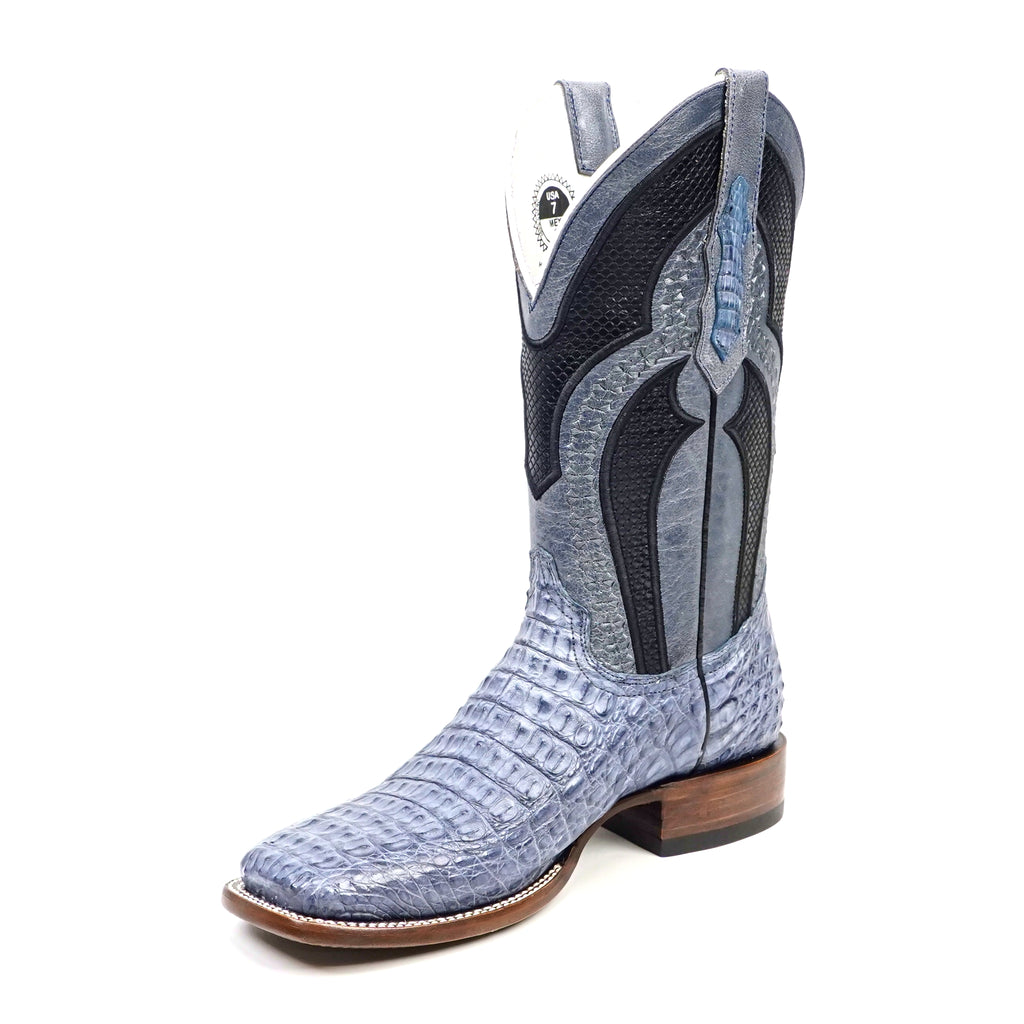 Botas Ranger Caiman Horn Back - Azul Índigo - Punta Cuadrada