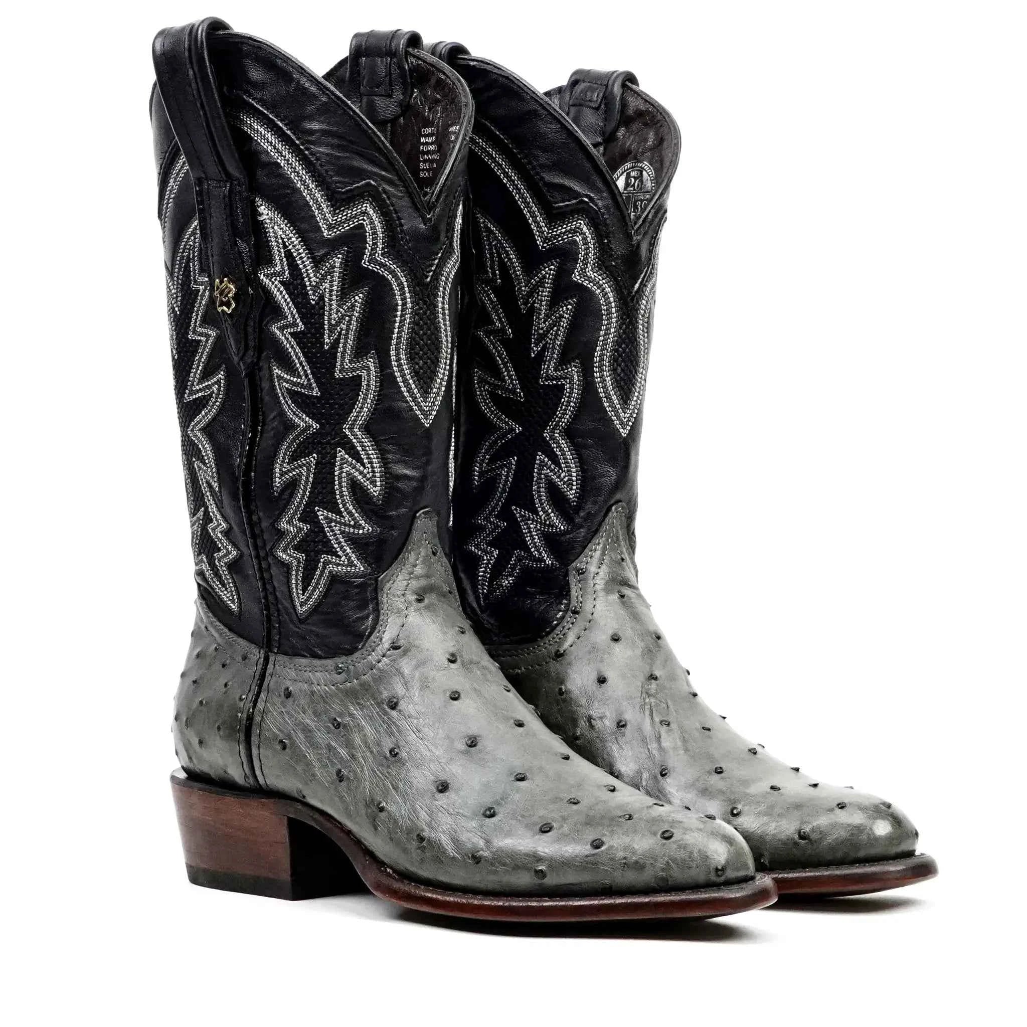 Austin Ostrich Boots - Zinc Gray - Roper Toe (AV201)