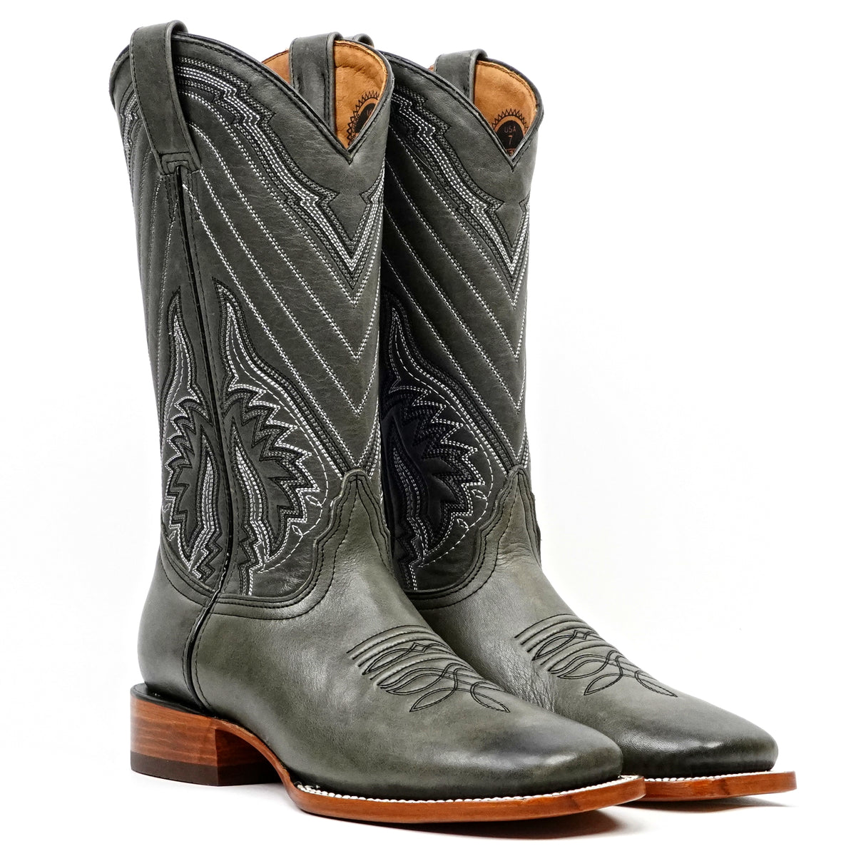 Clark Steel Gray Leather Boots - Square Toe (E961)