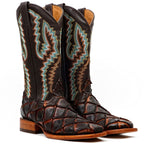Copper Pirarucu Fish Boots - Embossed Leather - Square Toe (E962)