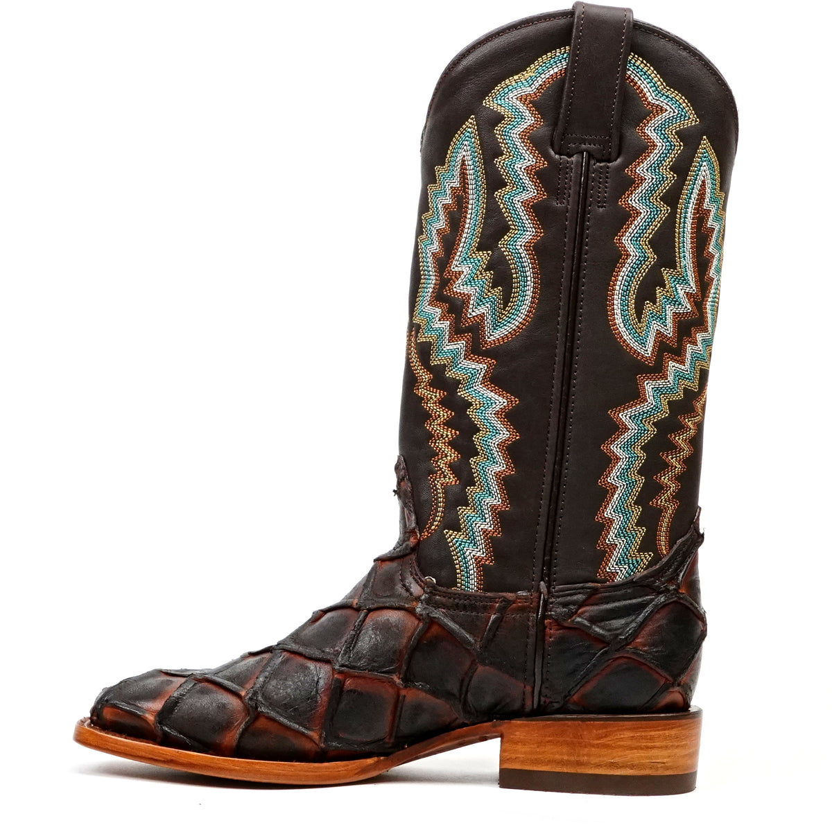 Copper Pirarucu Fish Boots - Embossed Leather - Square Toe (E962)
