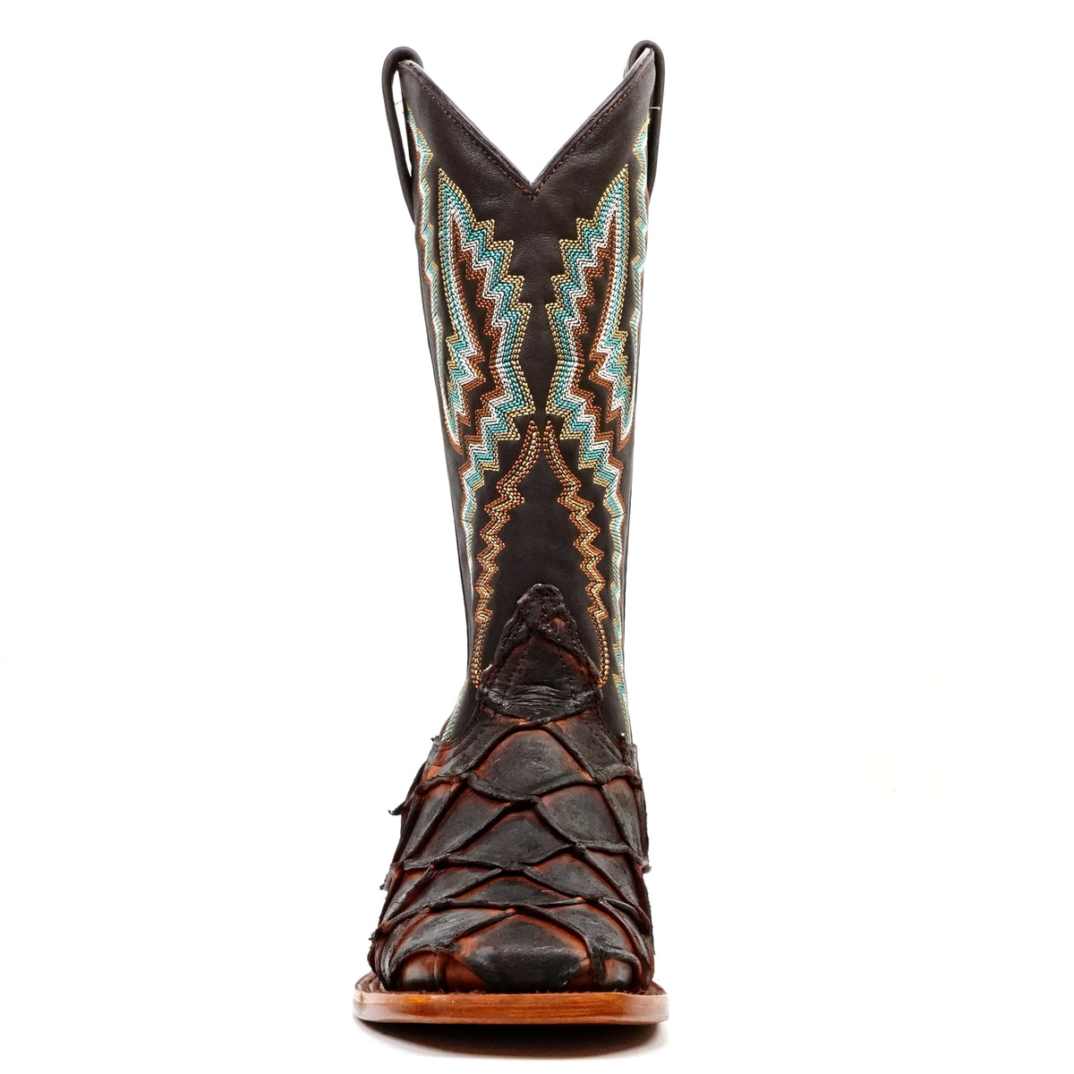 Copper Pirarucu Fish Boots - Embossed Leather - Square Toe (E962)