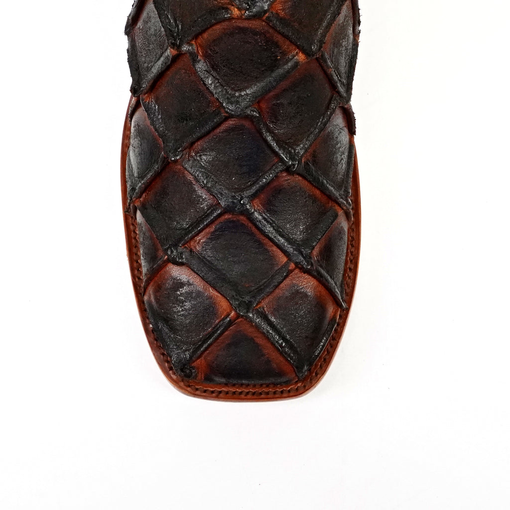 Copper Pirarucu Fish Boots - Embossed Leather - Square Toe (E962)