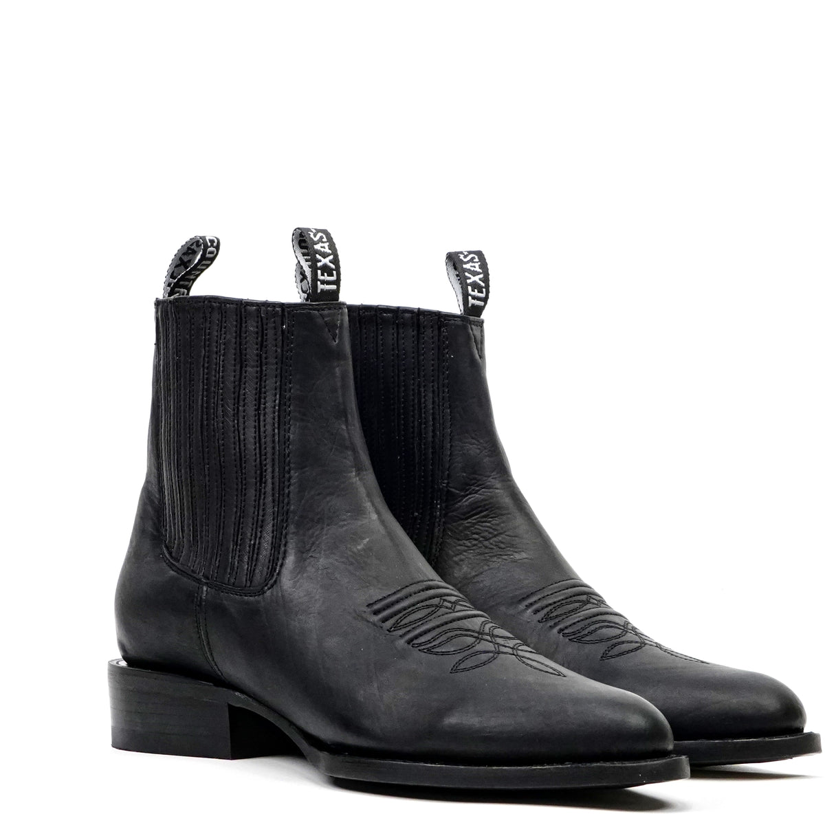 Clayton Black Leather Ankle Boots - Roper Toe (E964)