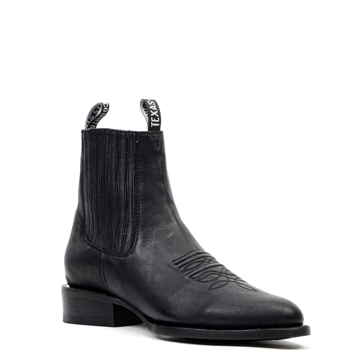 Clayton Black Leather Ankle Boots - Roper Toe (E964)