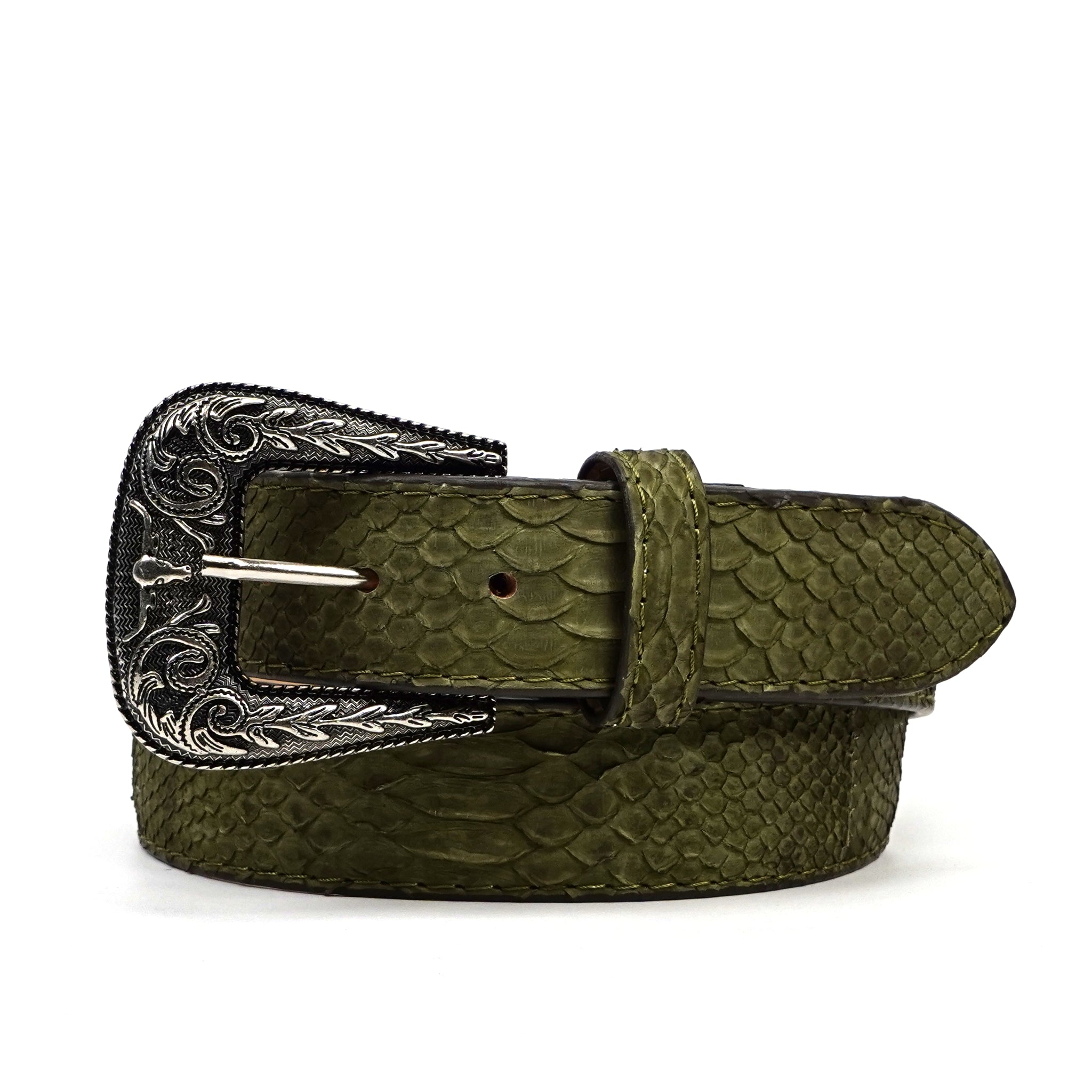 Cinturón exótico de pitón con acolchado completo - Verde (C-028)