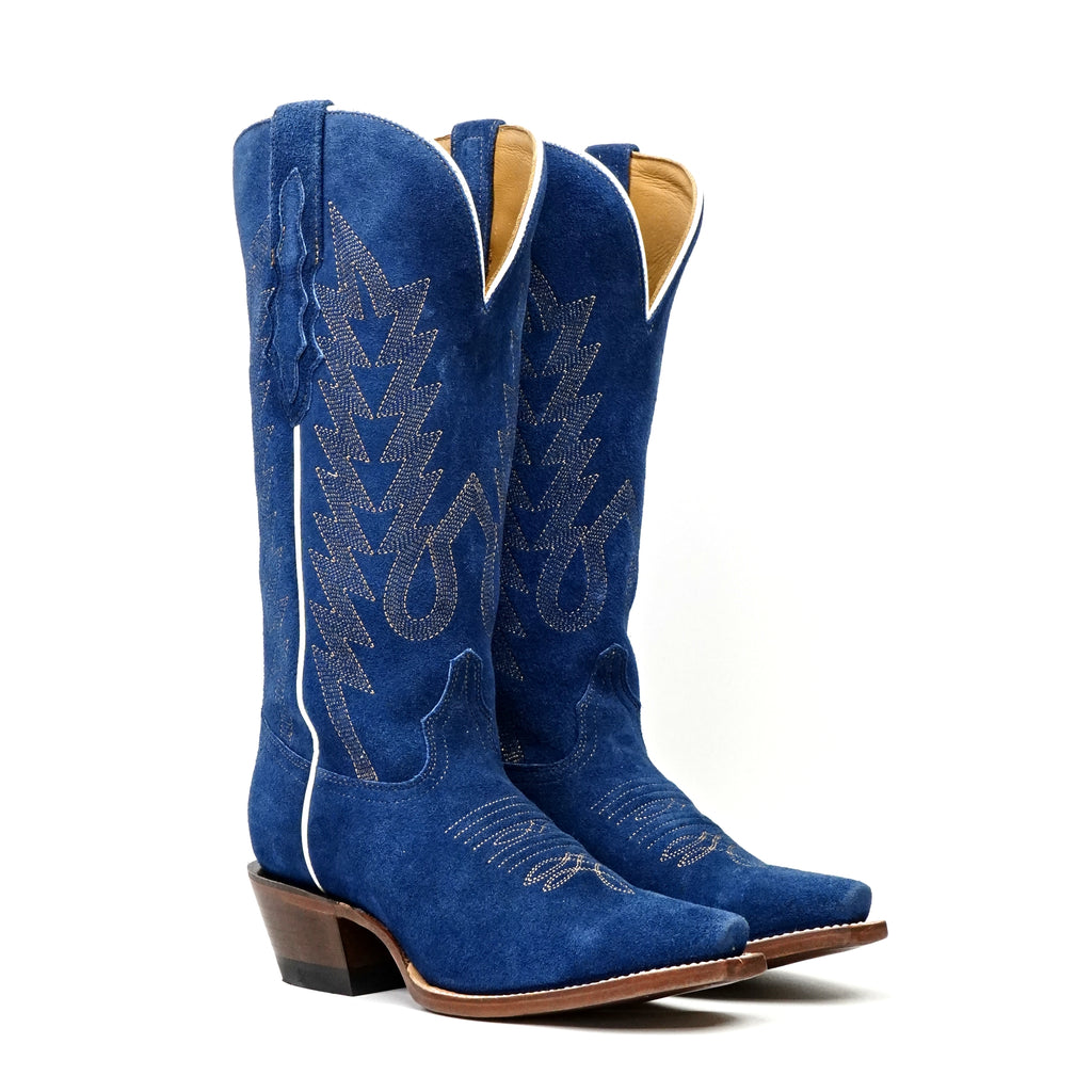 Miranda - Botas vaqueras de ante azul denim - Caña media - Punta fina (E2002)