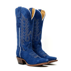 Miranda - Botas vaqueras de ante azul denim - Caña media - Punta fina (E2002)