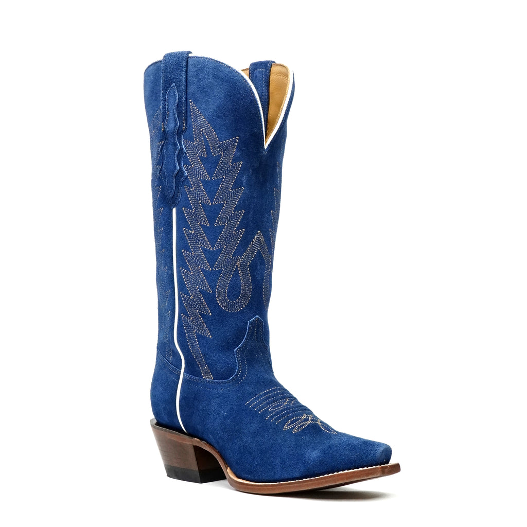 Miranda - Botas vaqueras de ante azul denim - Caña media - Punta fina (E2002)