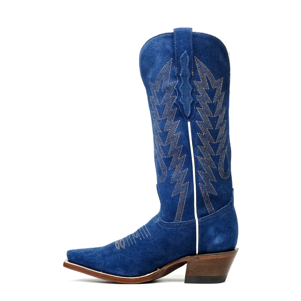 Miranda - Botas vaqueras de ante azul denim - Caña media - Punta fina (E2002)