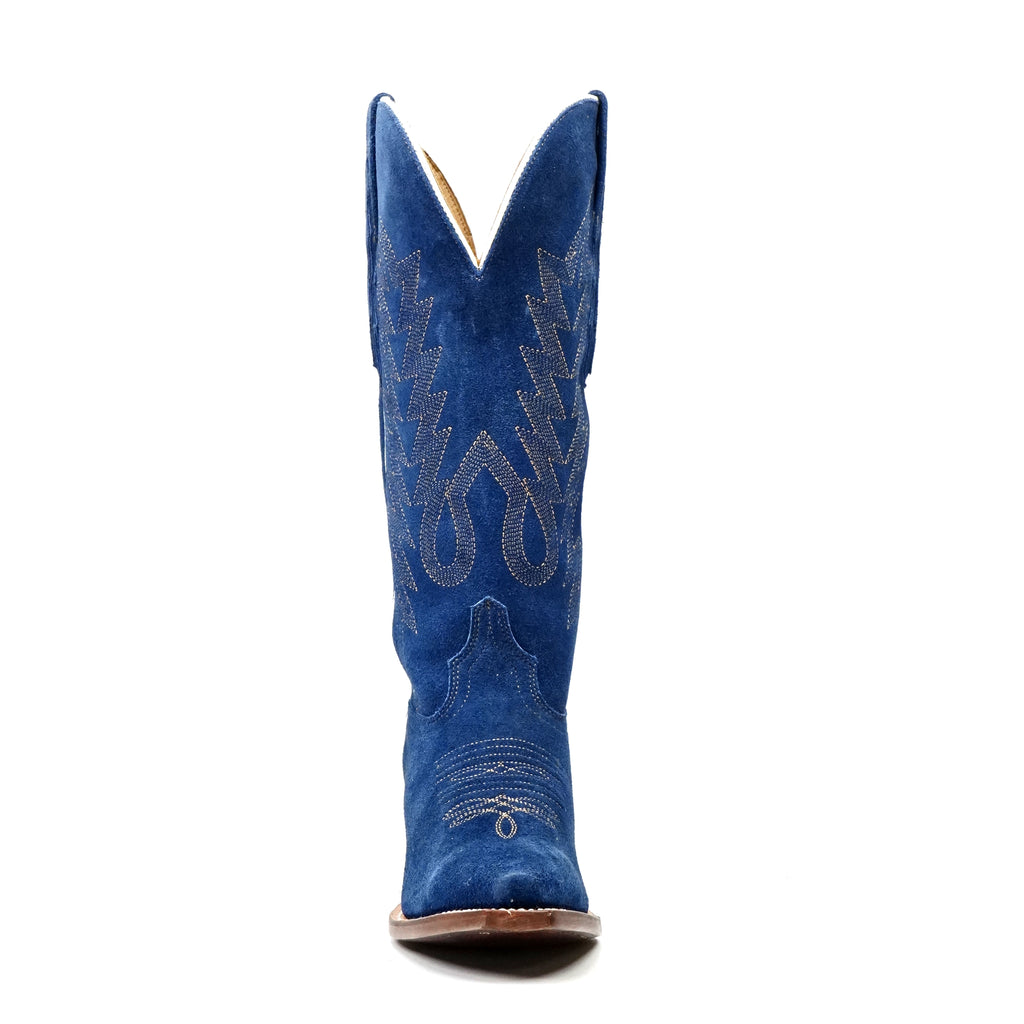 Miranda - Botas vaqueras de ante azul denim - Caña media - Punta fina (E2002)