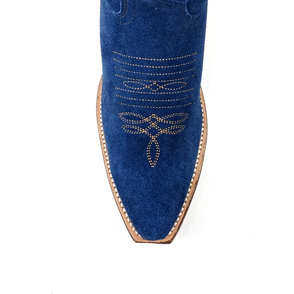 Miranda - Botas vaqueras de ante azul denim - Caña media - Punta fina (E2002)
