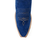 Miranda - Botas vaqueras de ante azul denim - Caña media - Punta fina (E2002)
