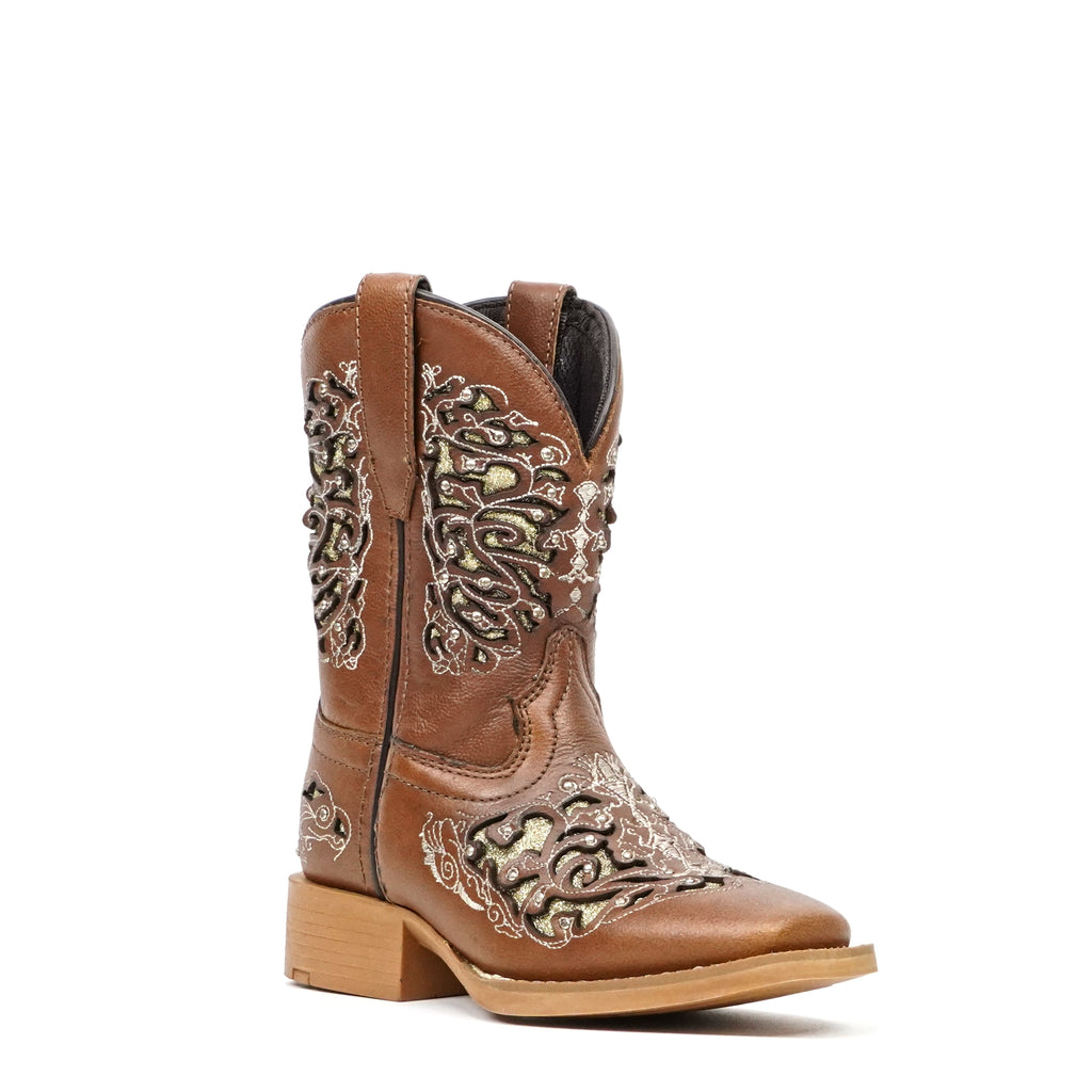 Tan & Crystals Girls Boots - Slip-Resistant Soles - Square Toe