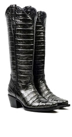 Venus - Botas grises de piel de cocodrilo - Piel repujada - Punta fina (E874)