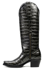 Venus - Botas grises de piel de cocodrilo - Piel repujada - Punta fina (E874)