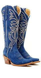 Kellie Ante Azul Vaquero Suela de Cuero - Caña Alta - Punta Cuadrada