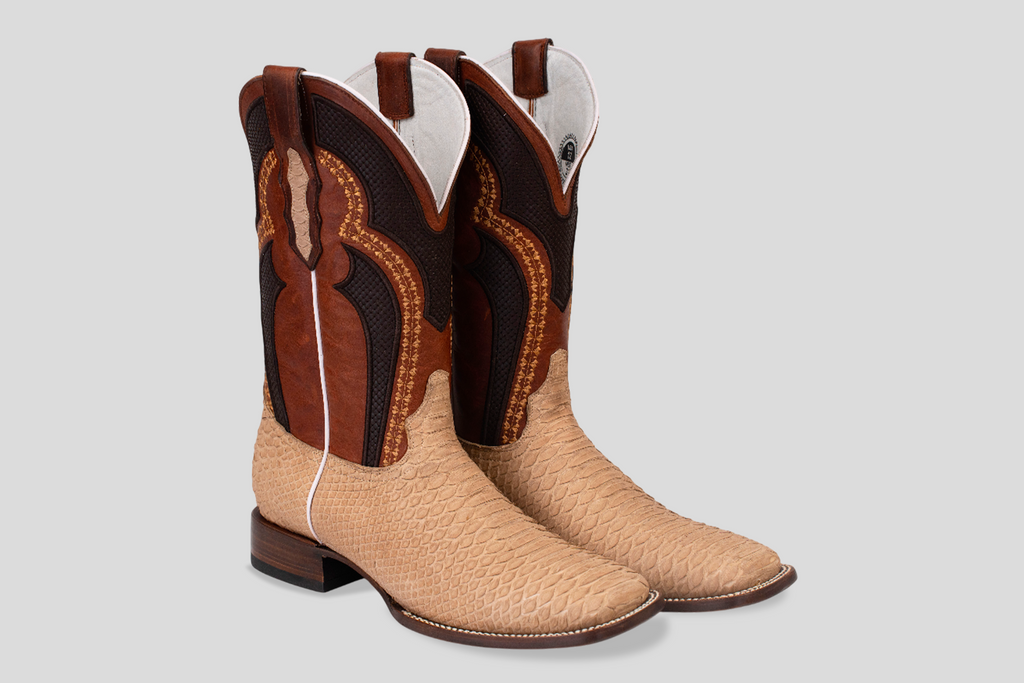 Braxton Python Boots - Cappuccino - Square Toe