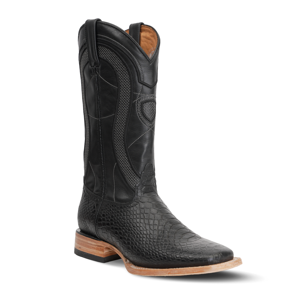 Python Black Boots - Embossed Leather - Square Toe (E913) - Gomez Western Wear