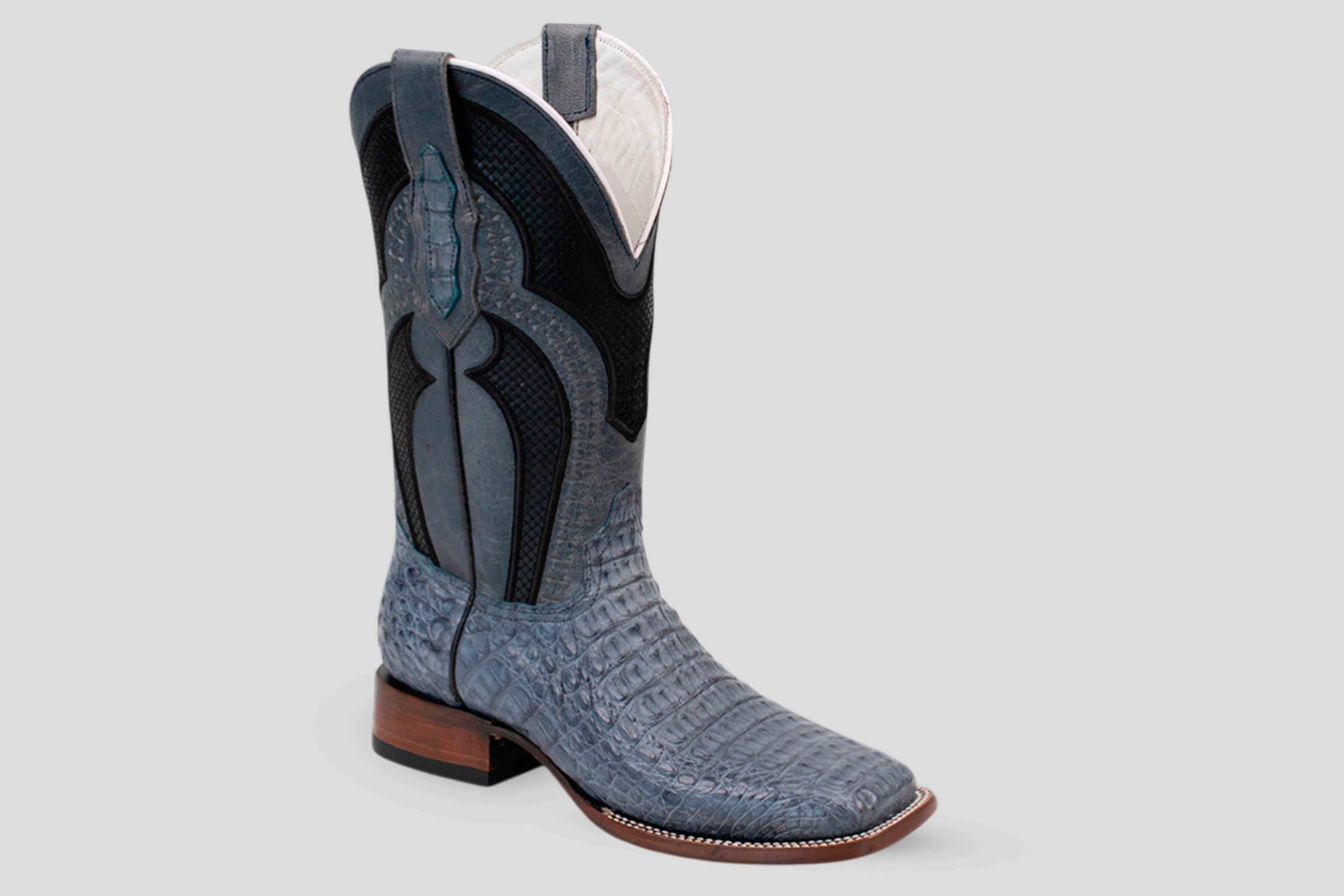 Ranger Caiman Hornback Boots - Denim Blue - Square Toe