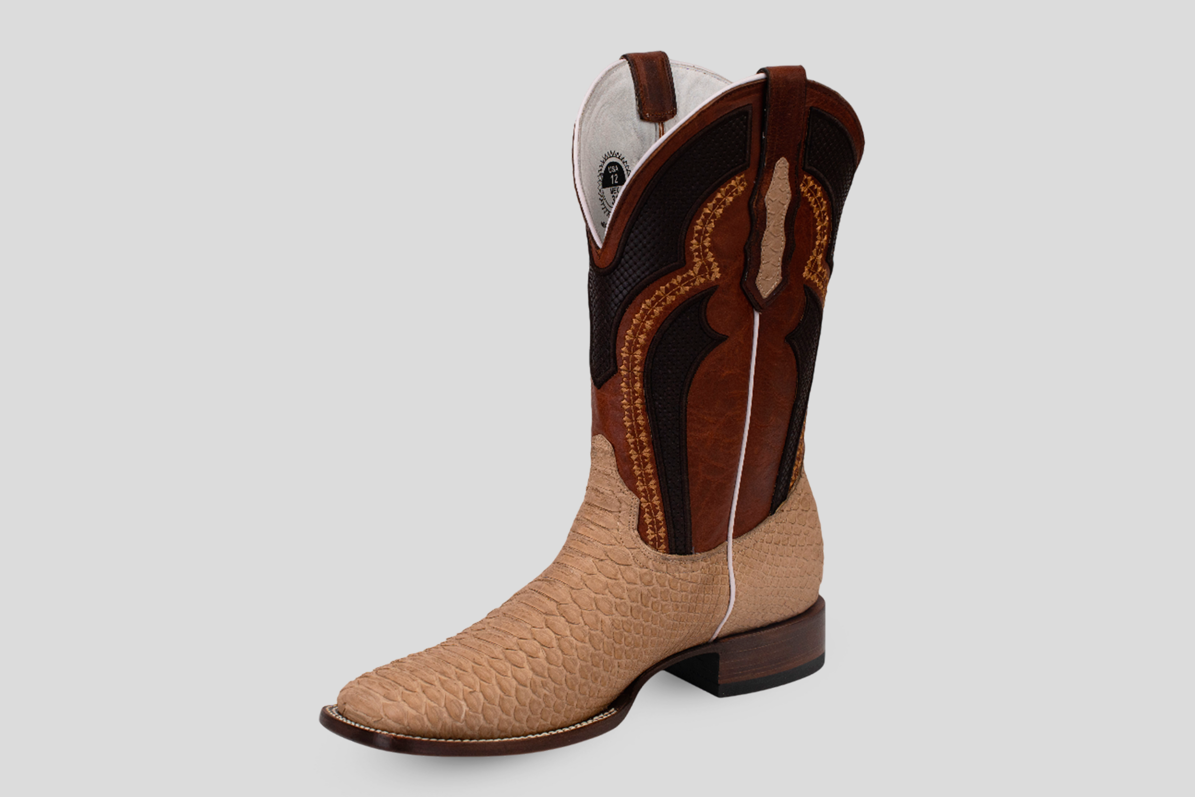 Braxton Python Boots - Cappuccino - Square Toe