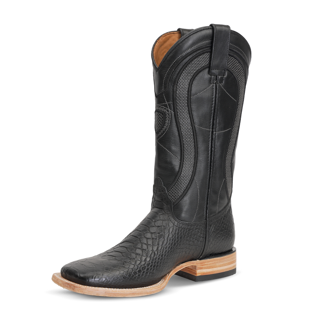 Python Black Boots - Embossed Leather - Square Toe (E913) - Gomez Western Wear