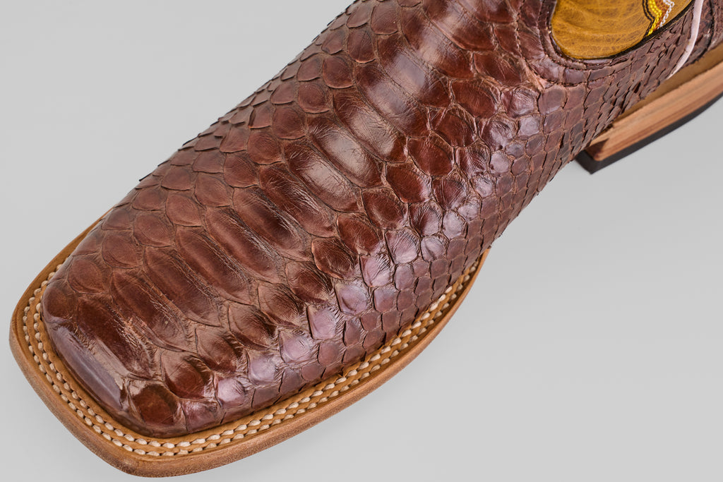 Braxton Python Boots - Brown - Square Toe