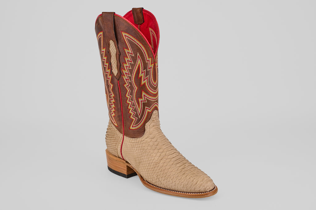 Braxton Python Boots - Cappuccino - Roper Toe