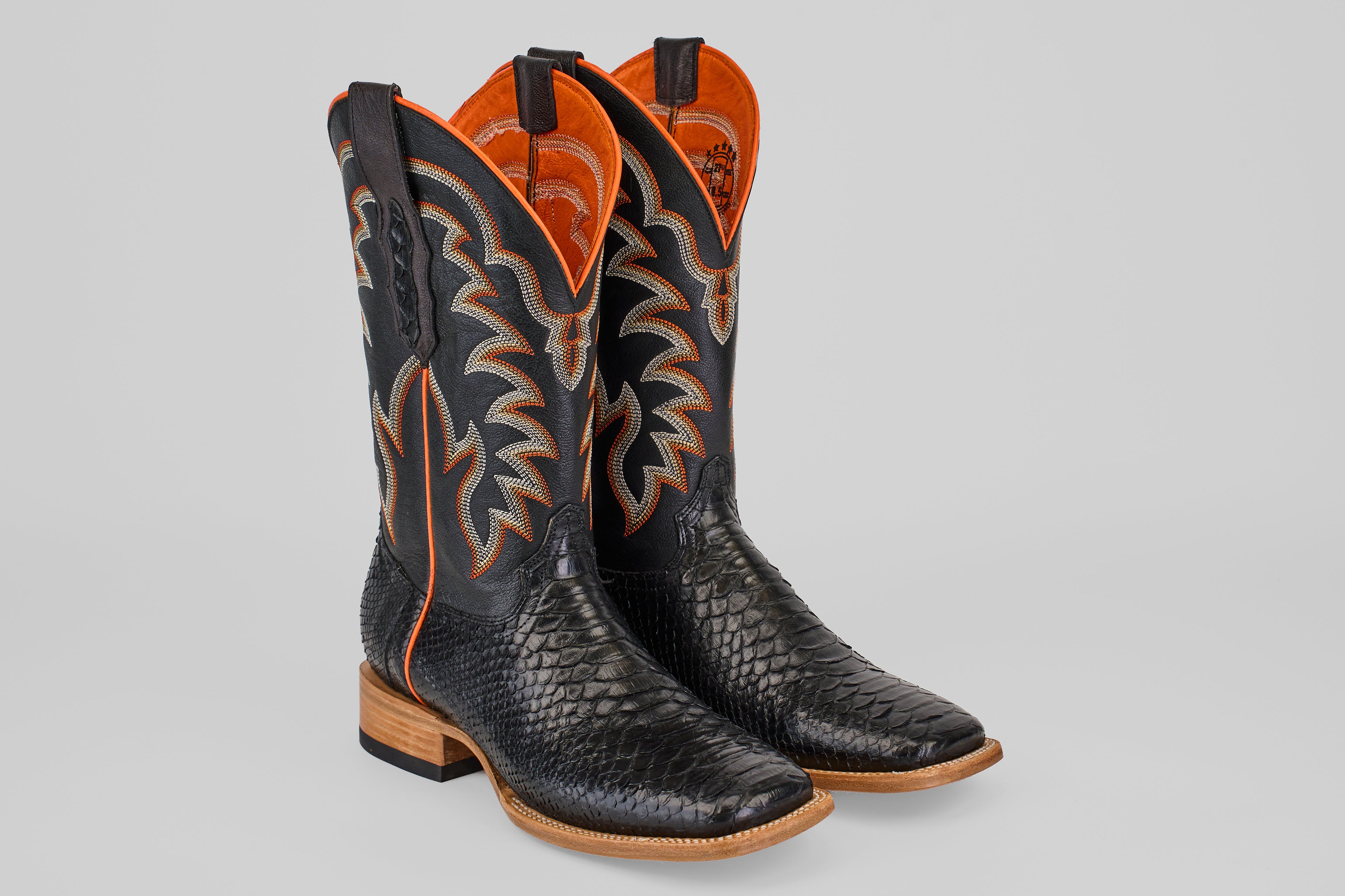 Braxton Python Boots - Black - Square Toe