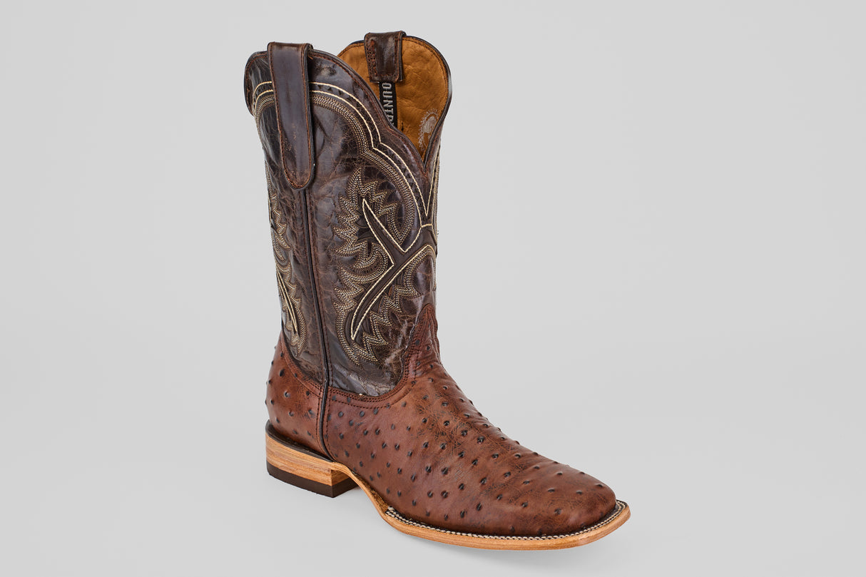 Ostrich Brown - Embossed Leather - Square Toe (E424)