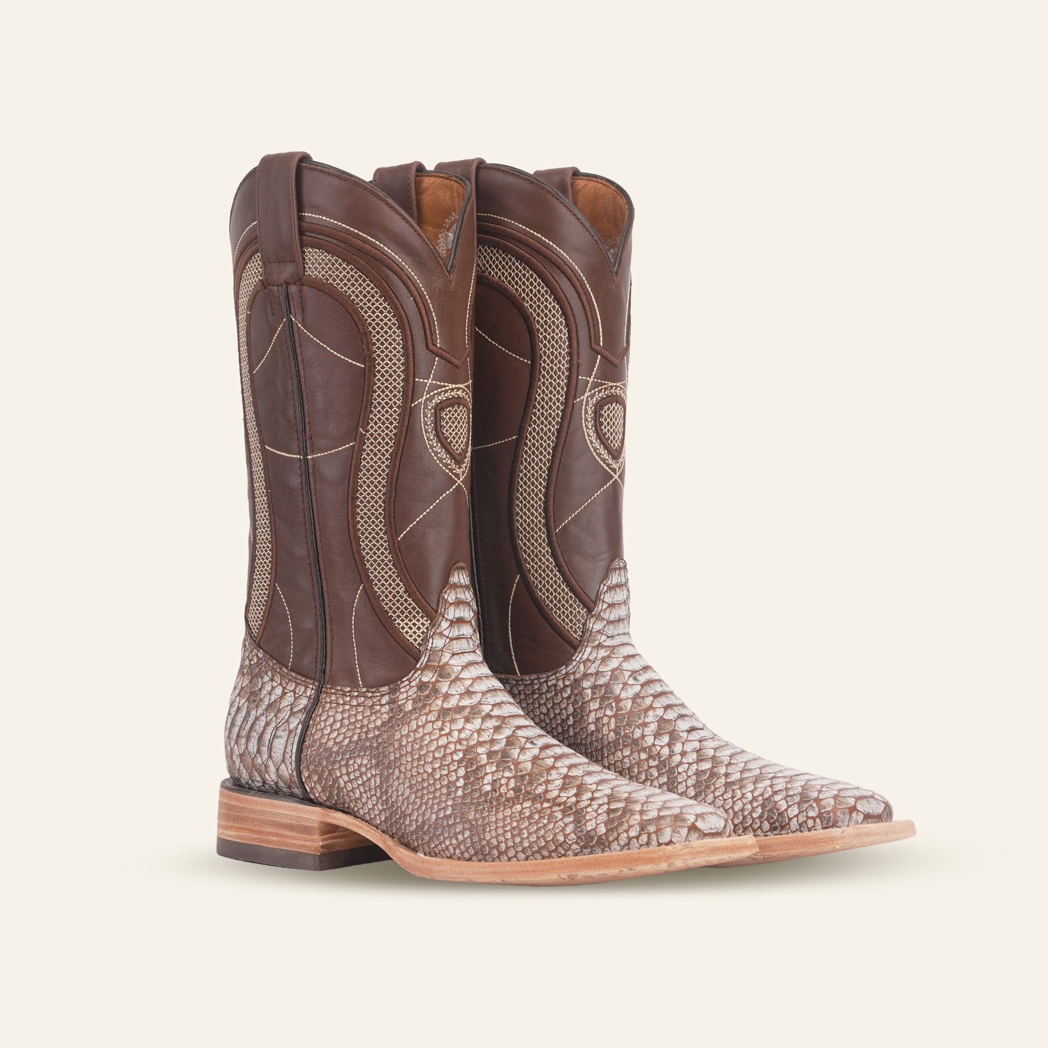 Python Camel - Embossed Leather - Square Toe (E913)