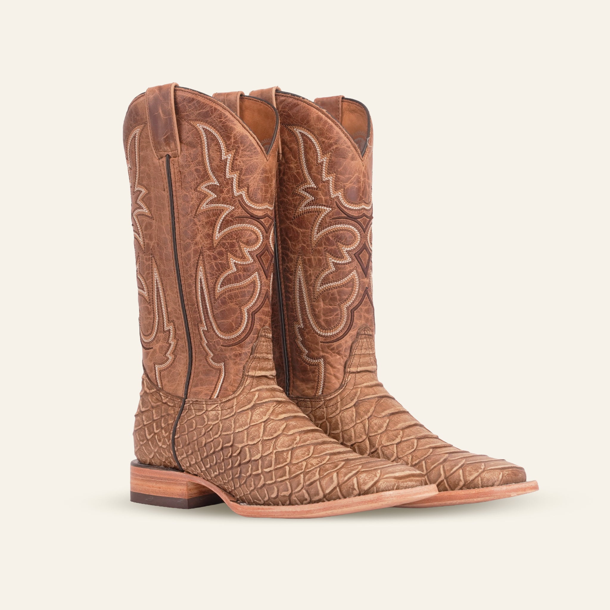 Jumbo Python Chocolate Boots - Embossed Leather - Square Toe (E681-26)