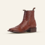 Snake Ankle Boots - Cognac Embossed Leather - Square Toe (E955)